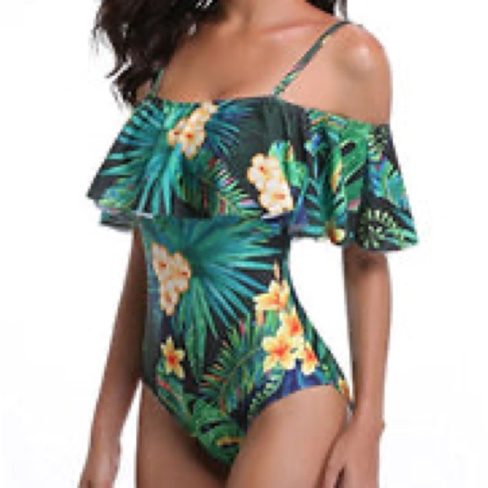 NWT Holipick Off the Shoulder Tropical Floral One-Piece Swimsuit - Picture 3 of 16